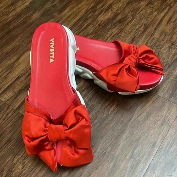 Revolve VIVETTA Red satin Bow chunky Sandals 40 9 - Picture 2 of 15